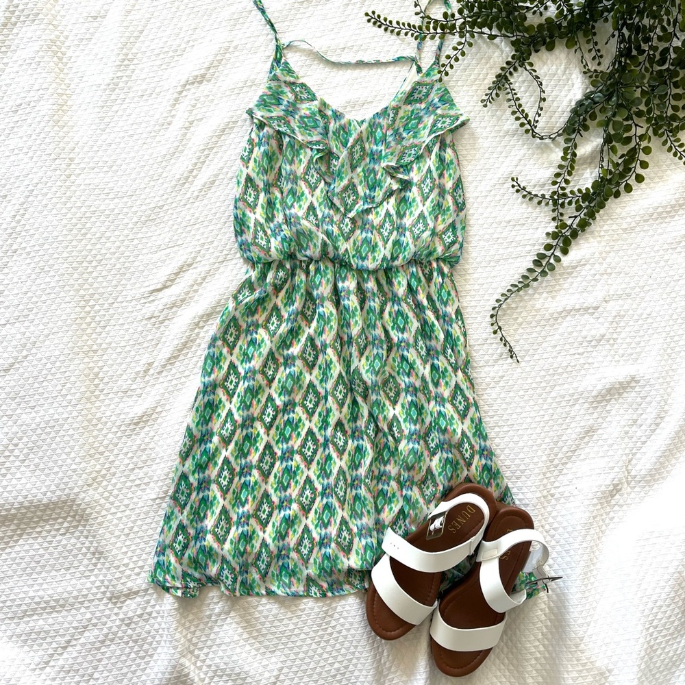 Lush Geometric Azteca Sleeveless Green Dress